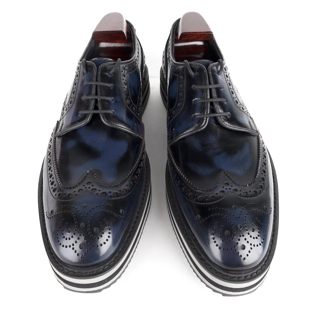 Navy Brushed Contrast Sole Platform Sneakers