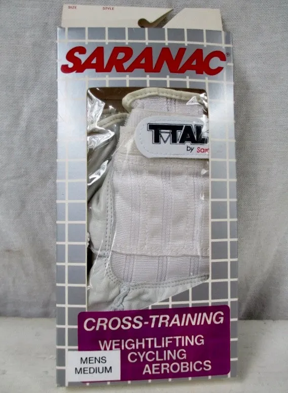NEW Mens SARANAC TOTAL 10 Leather Workout Cycling Aerobic Fitness Gloves WHITE S