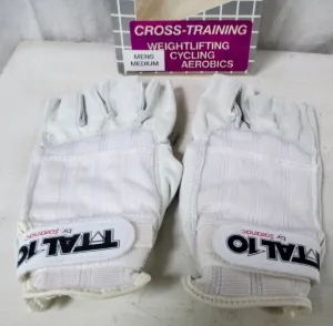 NEW Mens SARANAC TOTAL 10 Leather Workout Cycling Aerobic Fitness Gloves WHITE S