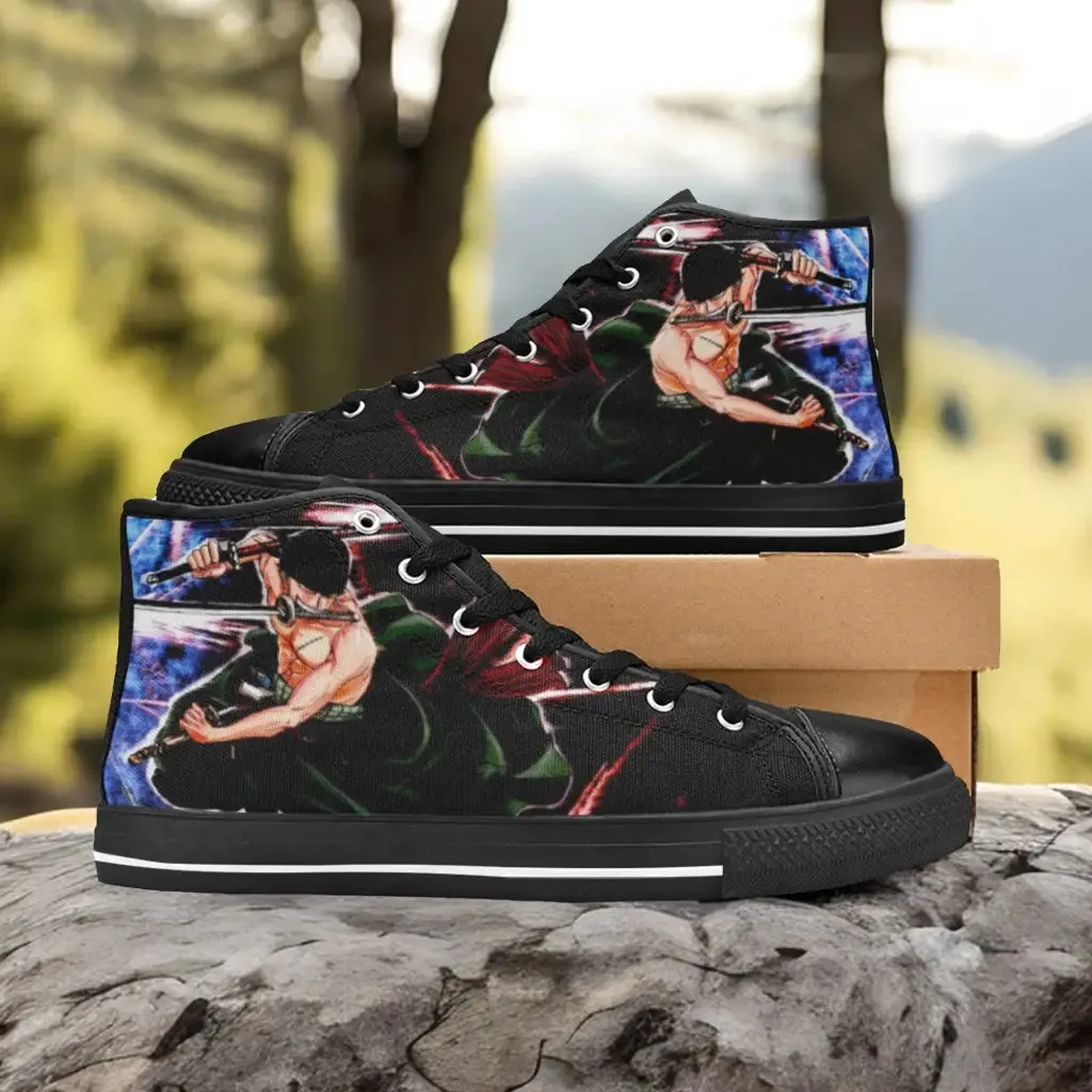 One Piece Straw Hat Roronoa Zoro Shoes High Top Sneakers for Kids and Adults