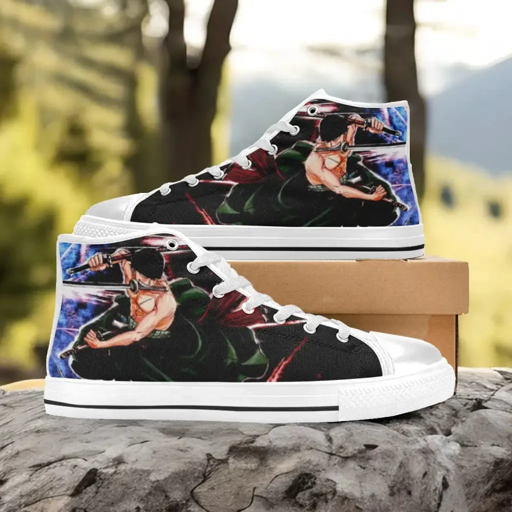 One Piece Straw Hat Roronoa Zoro Shoes High Top Sneakers for Kids and Adults