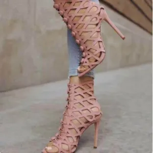 Pink Heel Summer Cross Strap Sandals