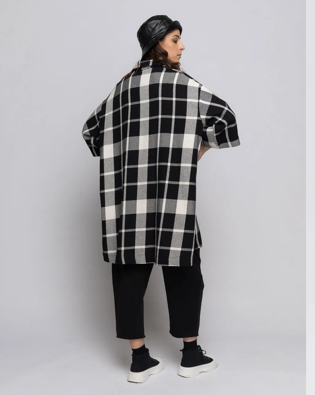 Plaid 3/4 Sleeve Button-Up Dress