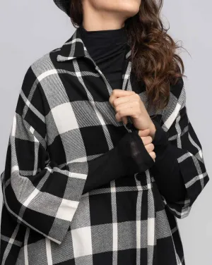 Plaid 3/4 Sleeve Button-Up Dress