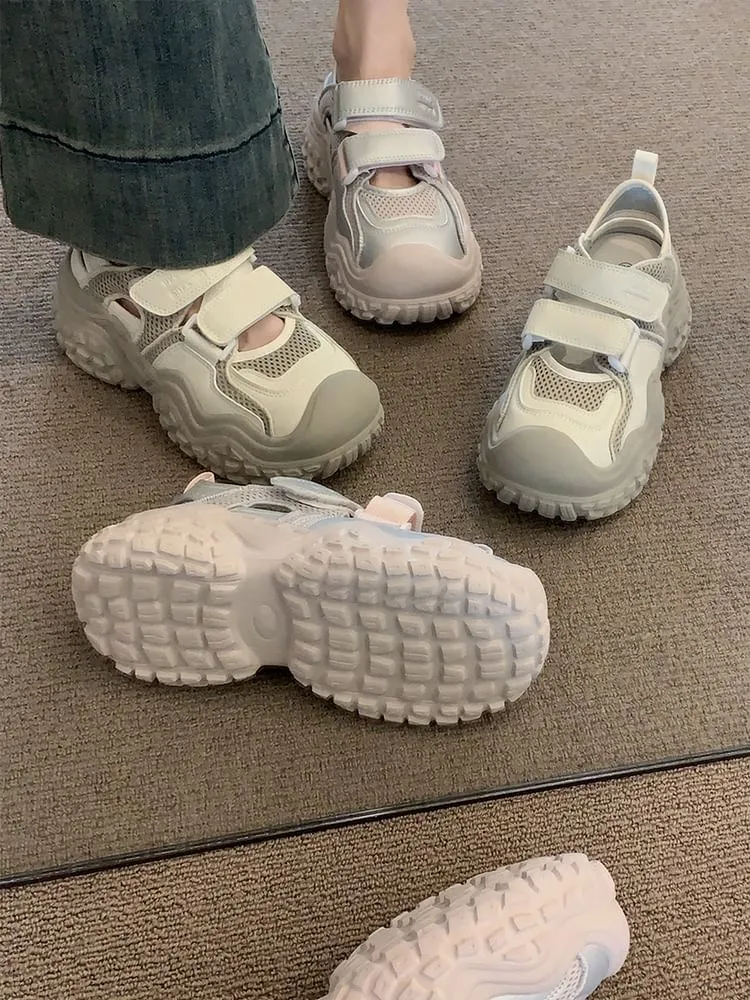 Platform Chunky Heel Hook & Loop Sneakers