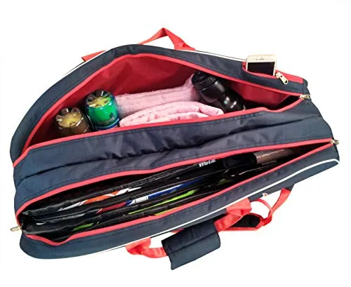 Prokick 900D Polyester, Nylon Lining Double Zipper Badminton/Tennis Kit Bag with Shoe Compartment (Navy)