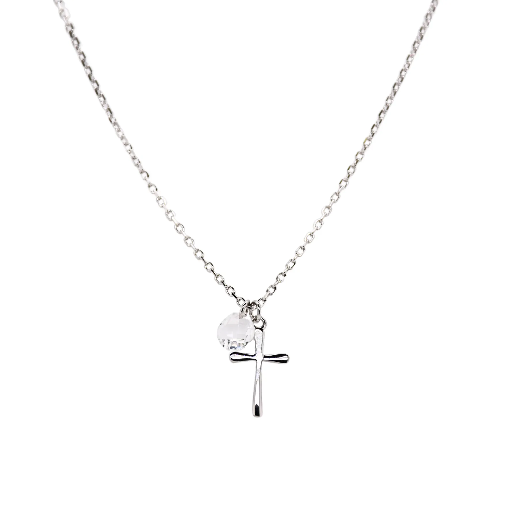 "CROSS SOLITAIRE" Charm CZ Necklace