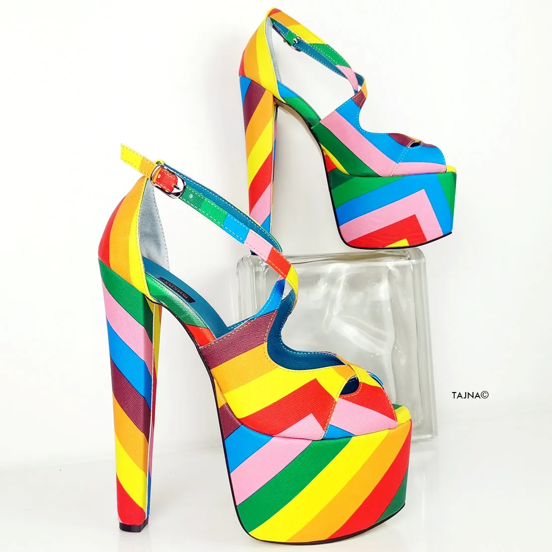 Rainbow Multi Colour Cross Strap Heels