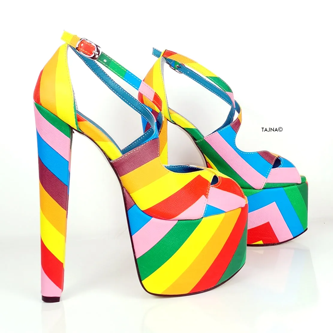 Rainbow Multi Colour Cross Strap Heels