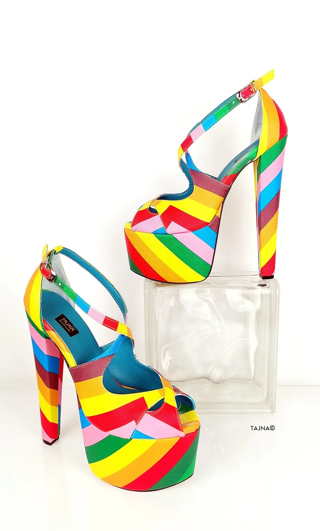 Rainbow Multi Colour Cross Strap Heels
