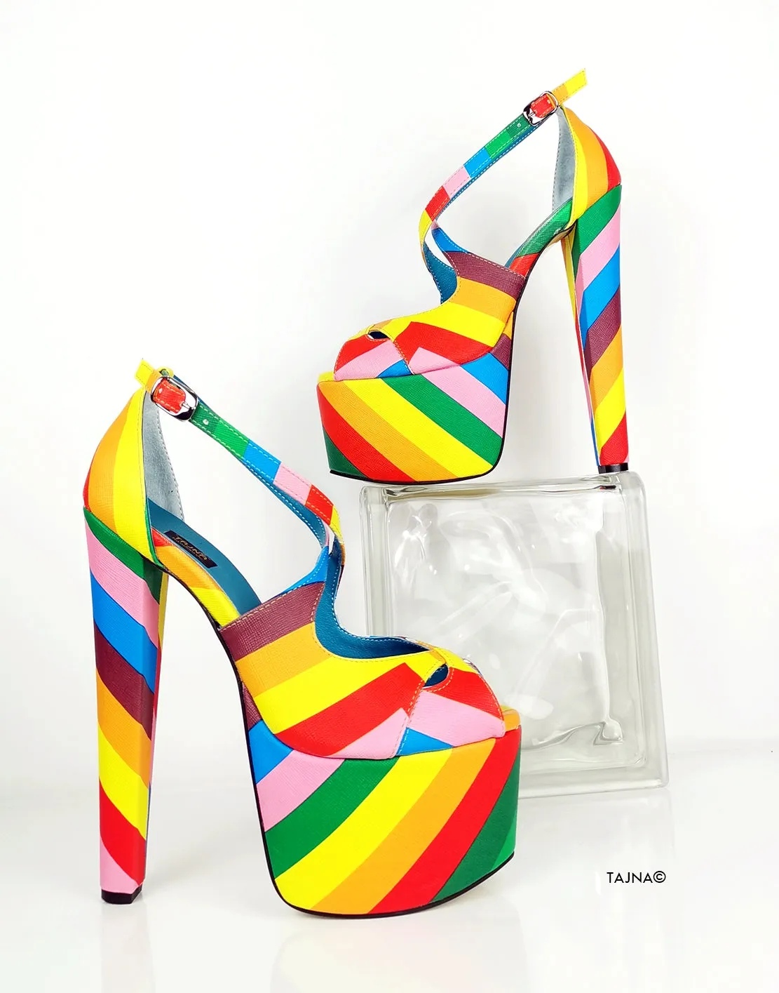 Rainbow Multi Colour Cross Strap Heels