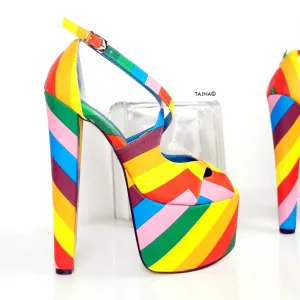 Rainbow Multi Colour Cross Strap Heels