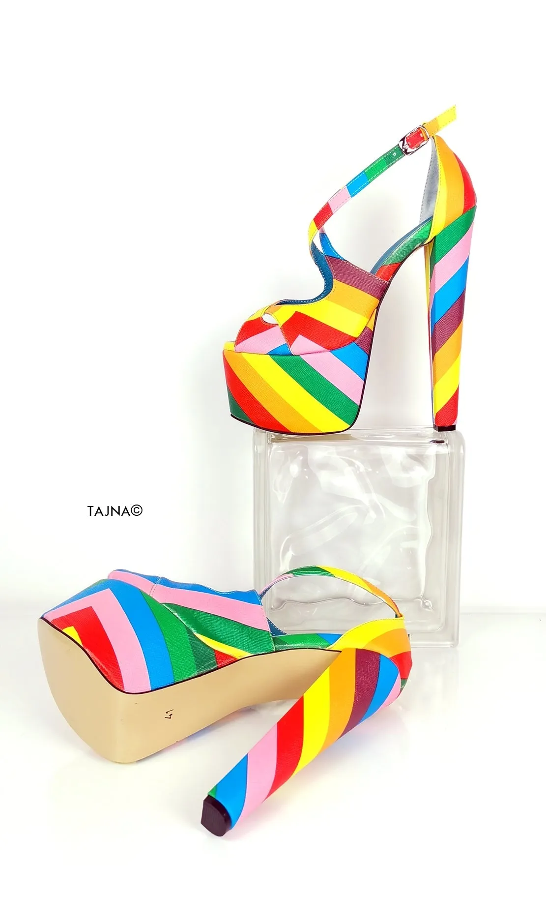 Rainbow Multi Colour Cross Strap Heels