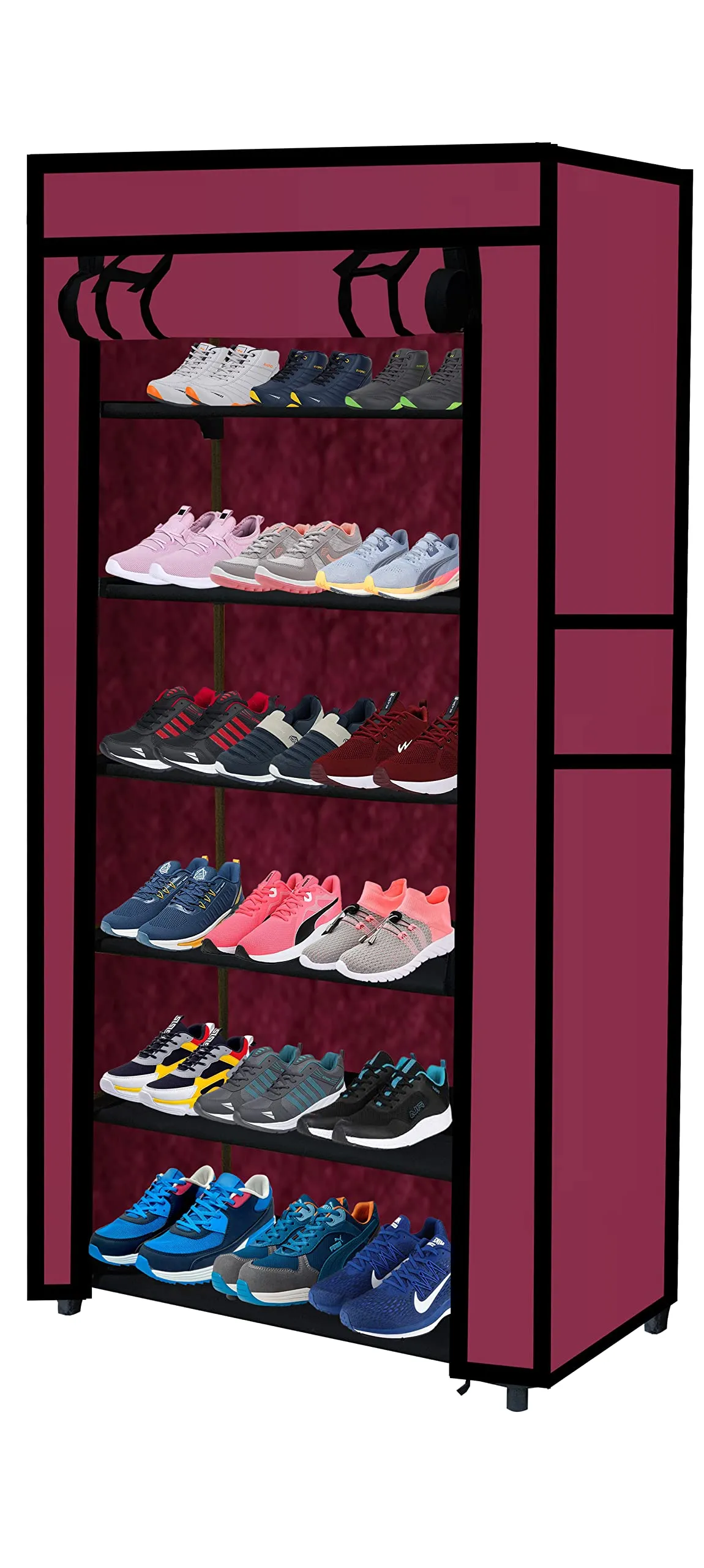 RAXON WORLD® Multipurpose Foldable 6 layers Metal Shoe Stand, Shoe Rack/Organiser for Home & Office (Maroon, Metal)