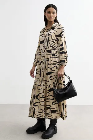 Relaxed Fit Printed Midi Shirt Dress