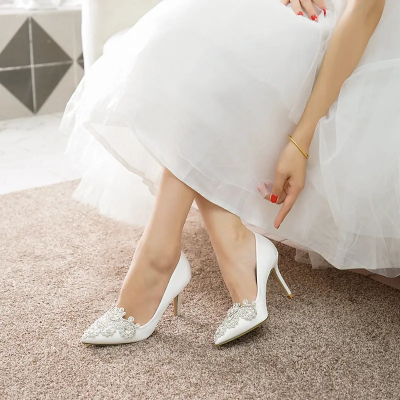 Satin Low Cut Pointed Toe Stiletto Party Sweet High Heels Shoes