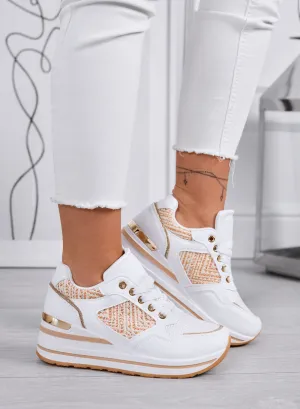 SELLY - White Sneakers with Wedge and Embroidered Details