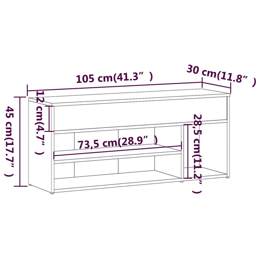 Shoe Bench Grey Sonoma 105x30x45 cm Engineered Wood