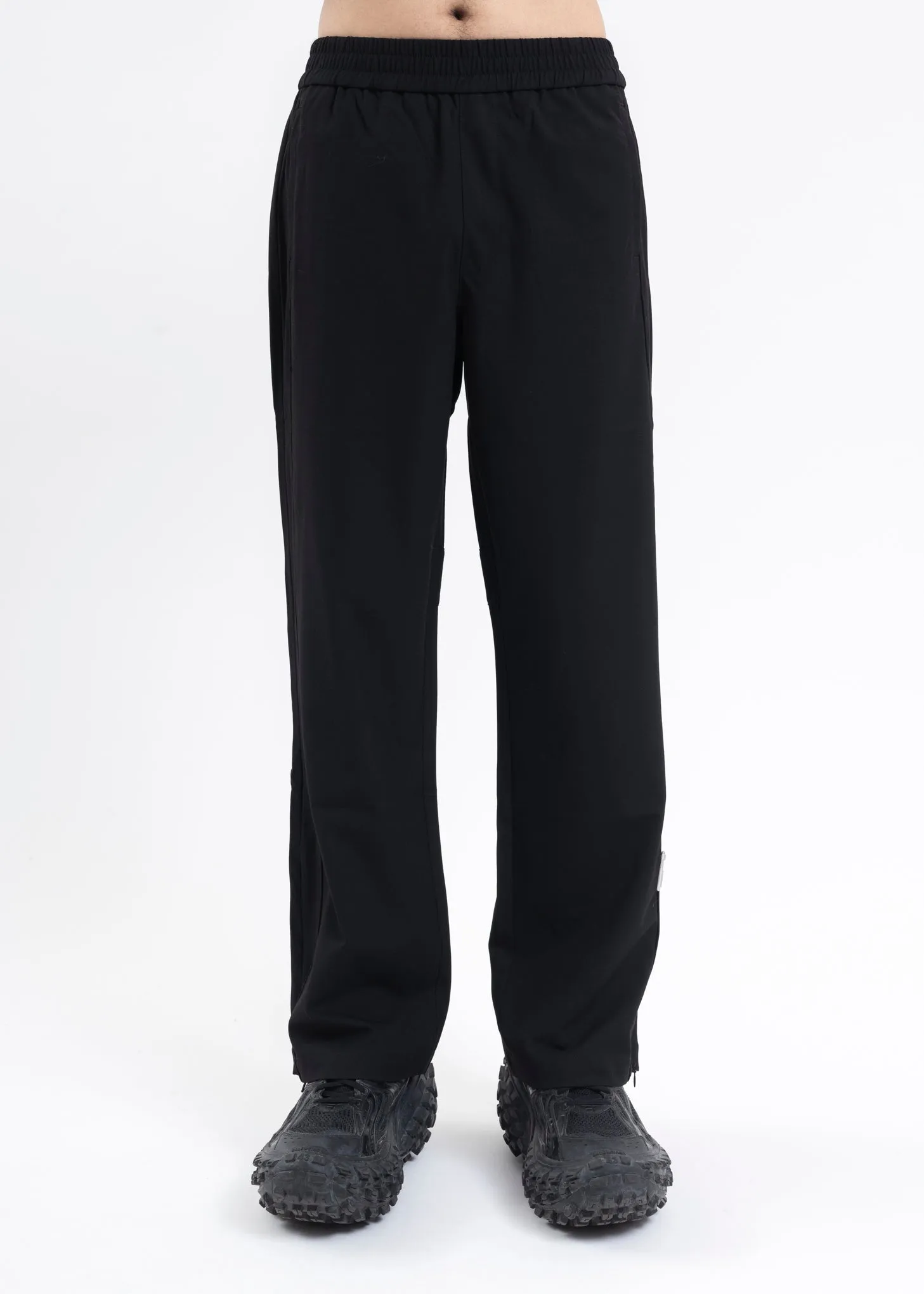 SOLEMN BLACK STREAMLINE PANELLED TAILORED TRACK PANTS