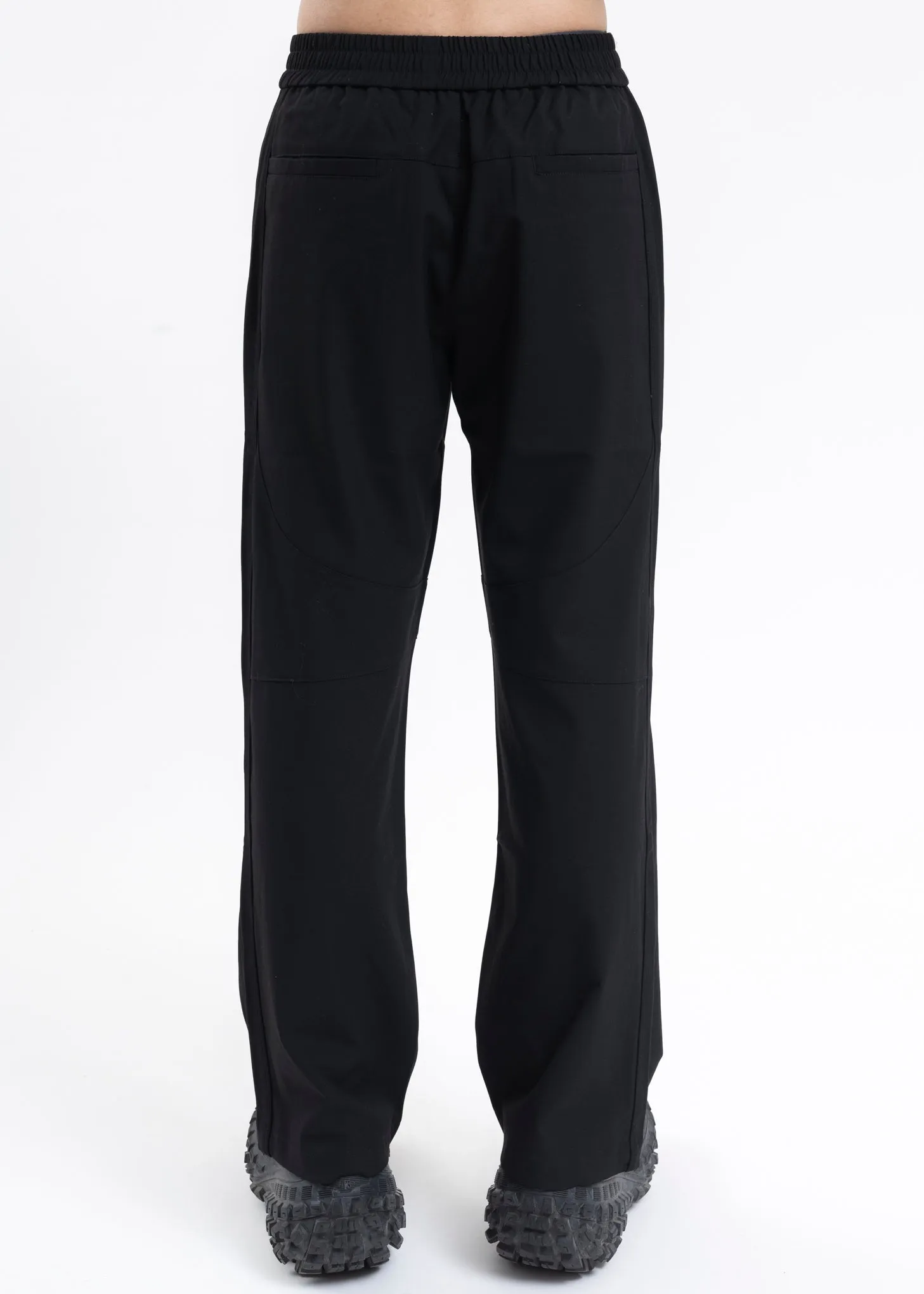 SOLEMN BLACK STREAMLINE PANELLED TAILORED TRACK PANTS