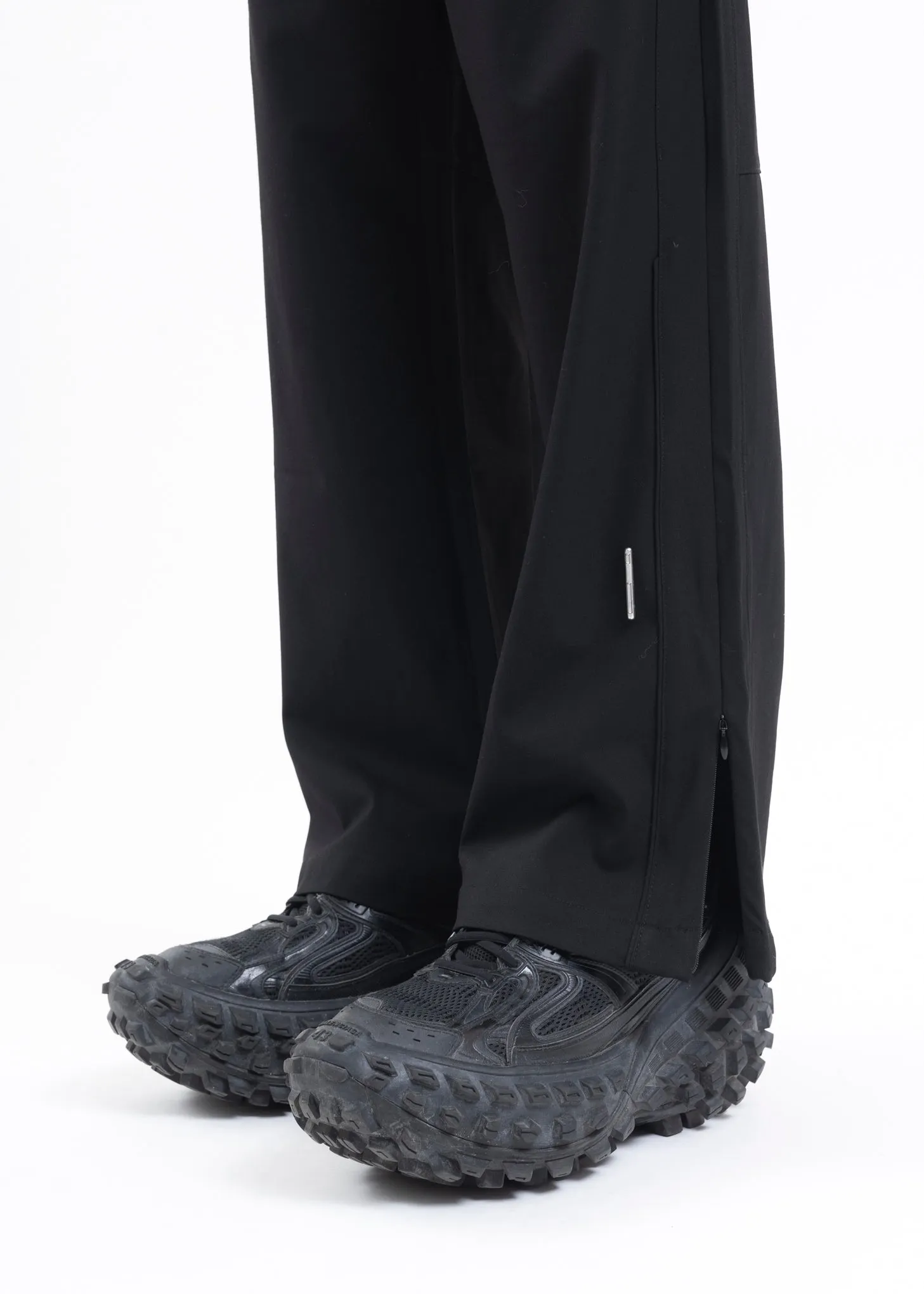 SOLEMN BLACK STREAMLINE PANELLED TAILORED TRACK PANTS