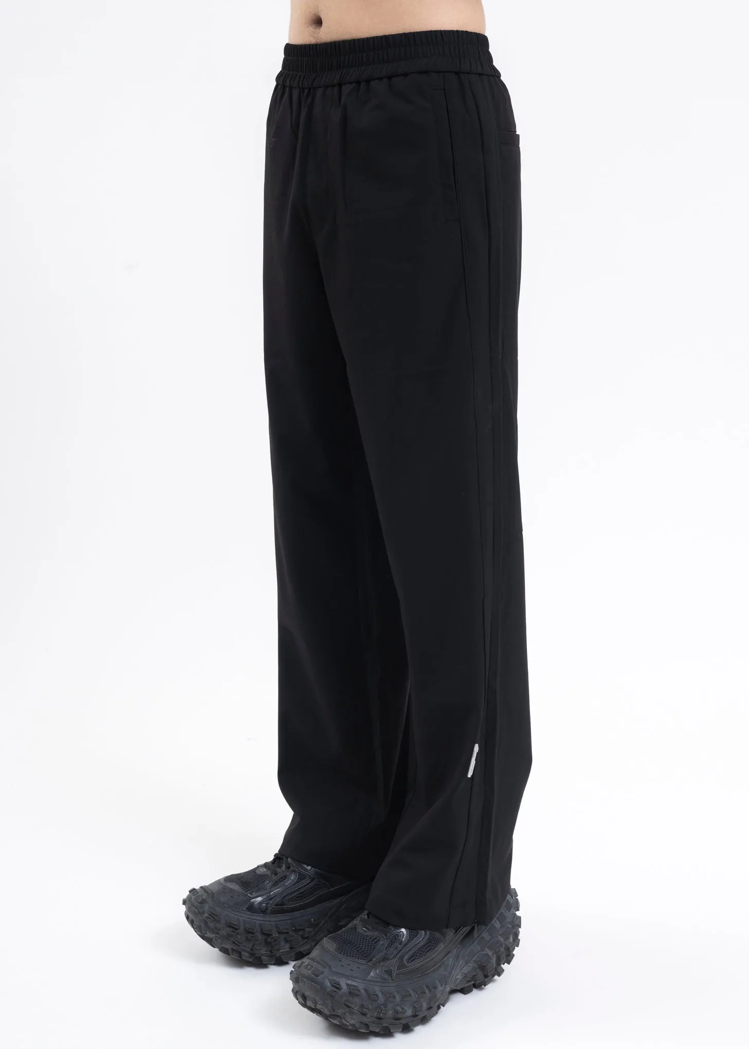 SOLEMN BLACK STREAMLINE PANELLED TAILORED TRACK PANTS