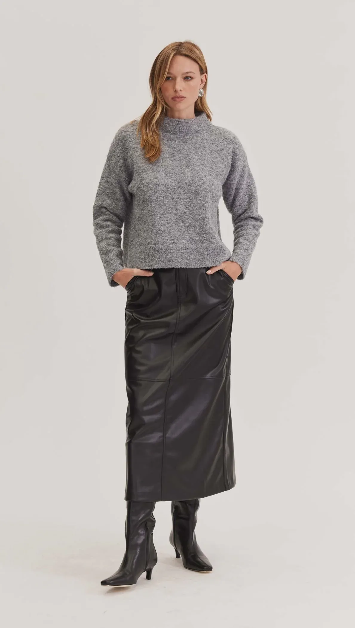 Staple The Label Anderson Boucle Jumper- Grey-Marle