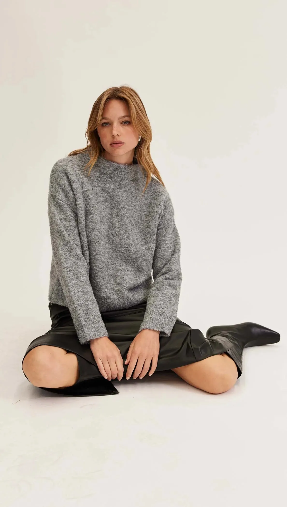 Staple The Label Anderson Boucle Jumper- Grey-Marle