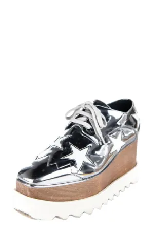 Stella McCartney Silver Vegan Leather Star Hackney Derby Sneakers Size 7 | IT 37