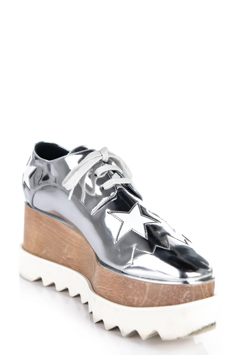 Stella McCartney Silver Vegan Leather Star Hackney Derby Sneakers Size 7 | IT 37