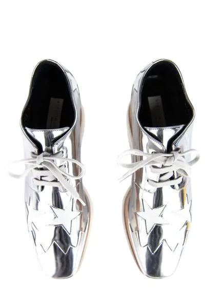 Stella McCartney Silver Vegan Leather Star Hackney Derby Sneakers Size 7 | IT 37