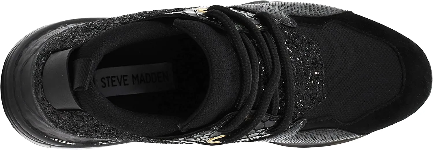 Steve Madden Cliff Black Snake Round Toe Lace Up Platform Fashion Sneakers
