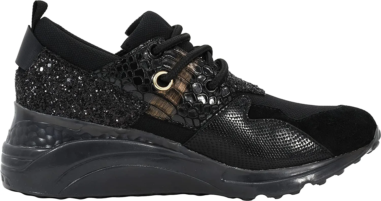 Steve Madden Cliff Black Snake Round Toe Lace Up Platform Fashion Sneakers
