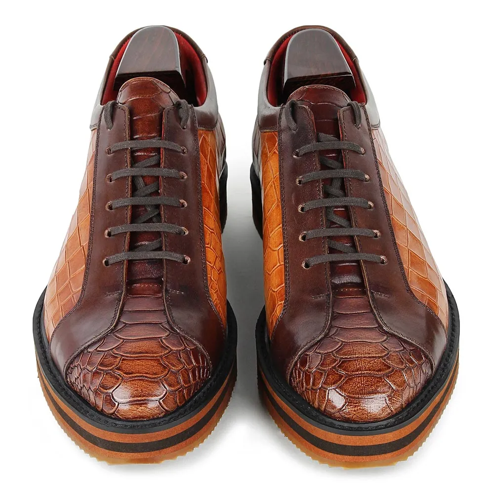 Tan Croco   Python Mirror Glossed Patina Platform Sneakers