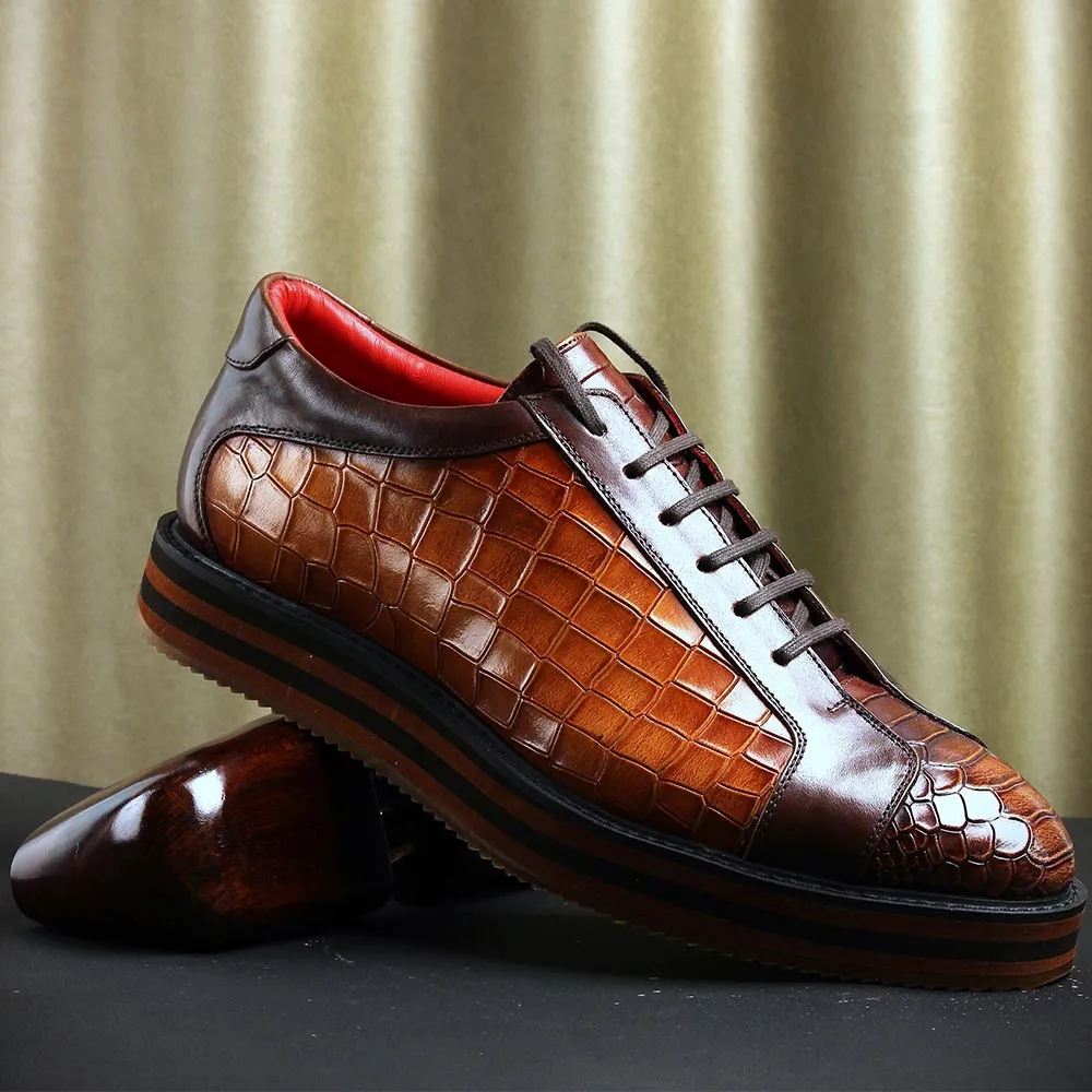 Tan Croco   Python Mirror Glossed Patina Platform Sneakers