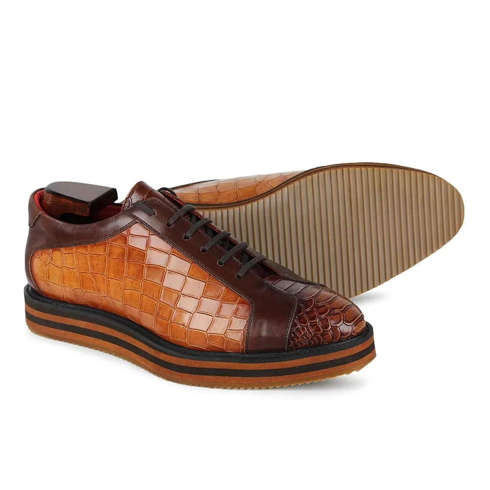 Tan Croco   Python Mirror Glossed Patina Platform Sneakers