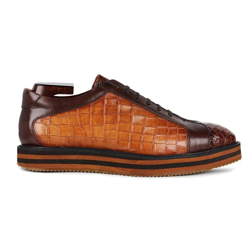 Tan Croco   Python Mirror Glossed Patina Platform Sneakers