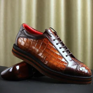 Tan Croco   Python Mirror Glossed Patina Platform Sneakers