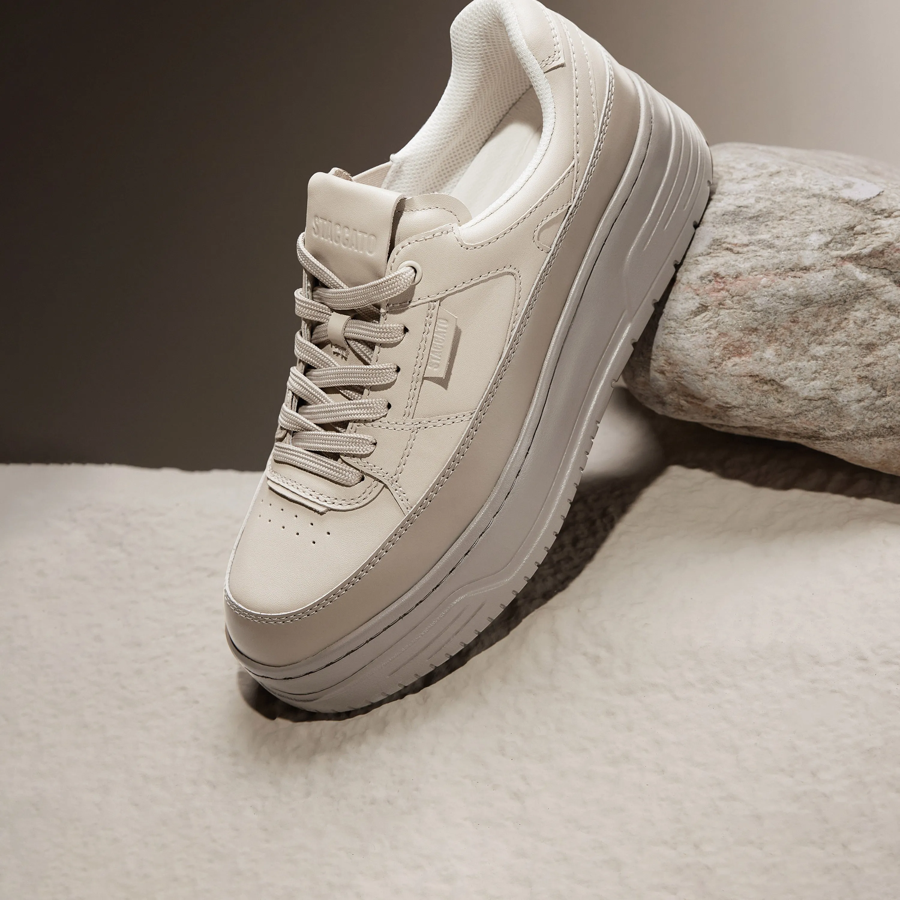 Taupe Platform Two-tone Leather Sneakers