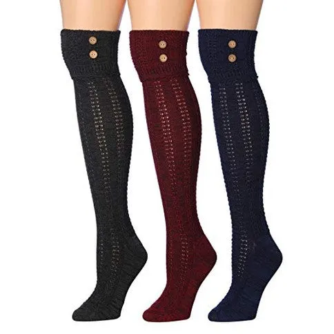 Tipi Toe Women's 3-Pairs Winter Warm Fashion With Buttons Comfortable