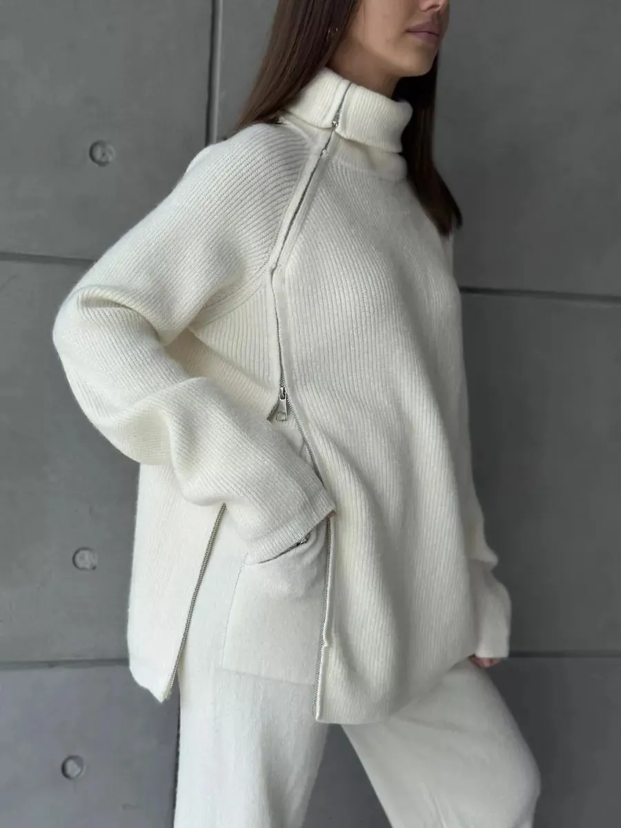 Winter Whisper Asymmetrical Sweater & Pants Set