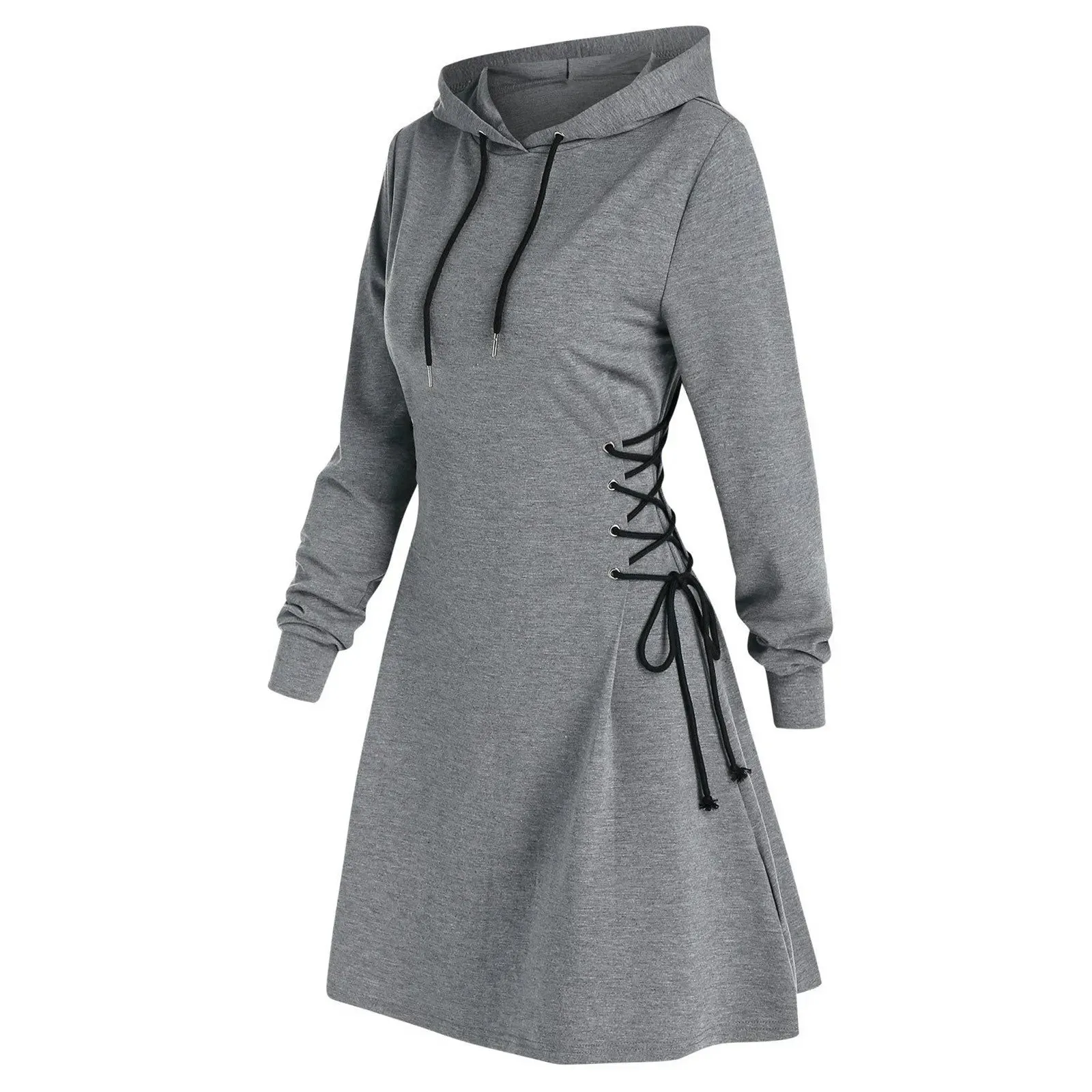 Women’s Tie Waist Mini Hoodie Dress, V Neck, Long Sleeve, Slim Fit (S-XXL)