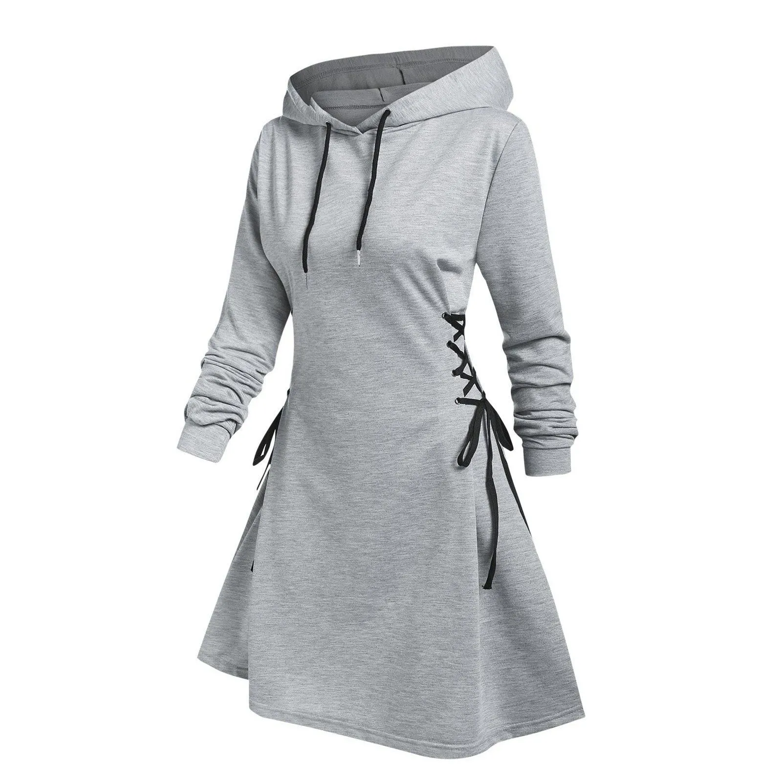 Women’s Tie Waist Mini Hoodie Dress, V Neck, Long Sleeve, Slim Fit (S-XXL)