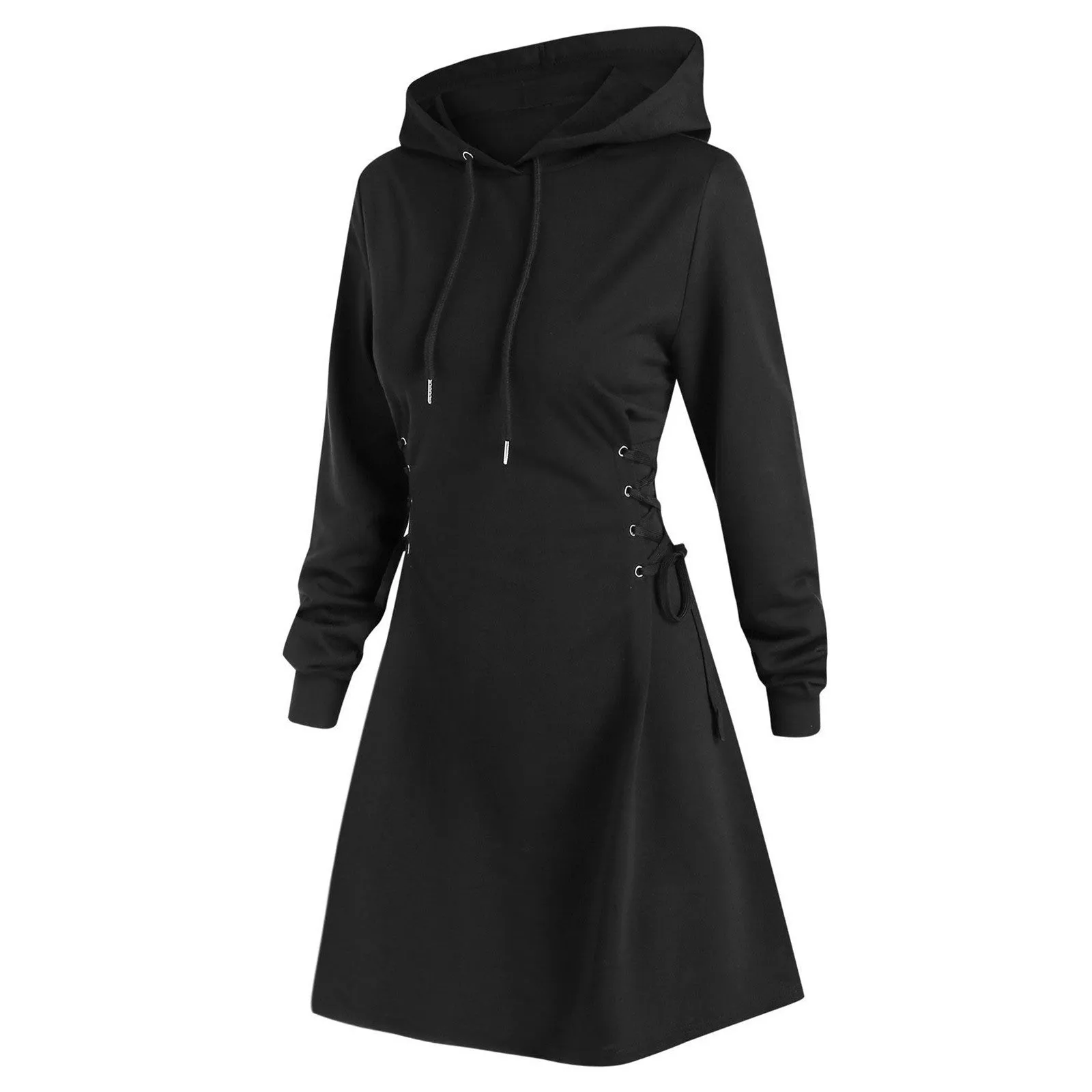 Women’s Tie Waist Mini Hoodie Dress, V Neck, Long Sleeve, Slim Fit (S-XXL)