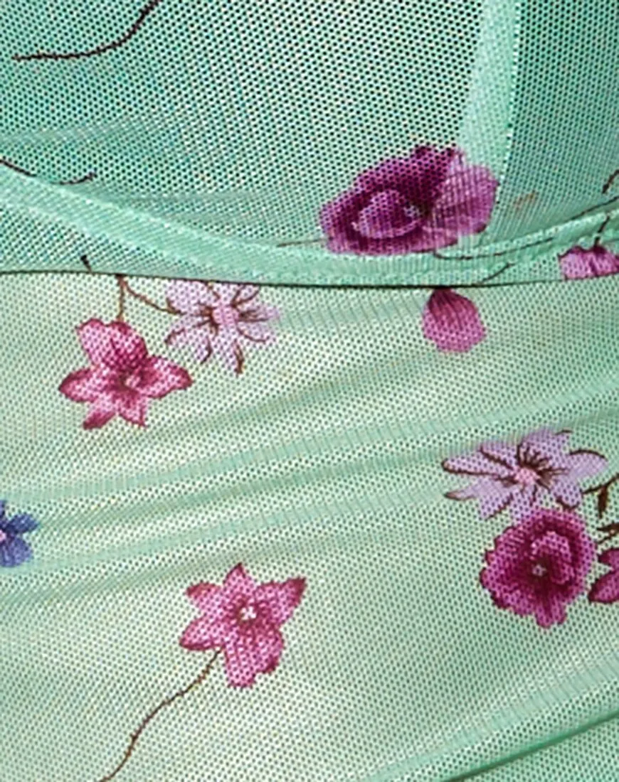 Yenika Crop Top in Bloom Lime with Lace