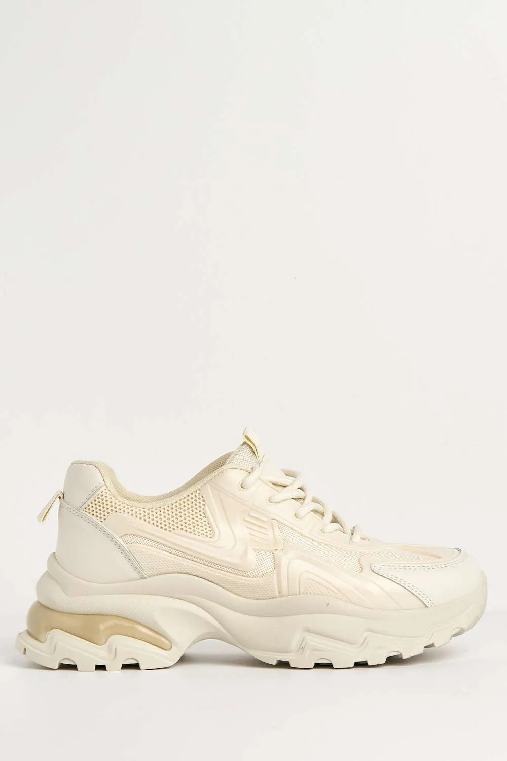 Yug Chunky Sole Lace-Up Trainers in Beige