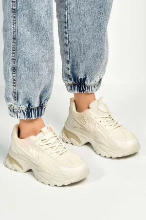 Yug Chunky Sole Lace-Up Trainers in Beige