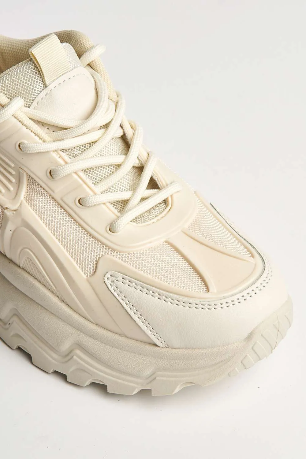 Yug Chunky Sole Lace-Up Trainers in Beige